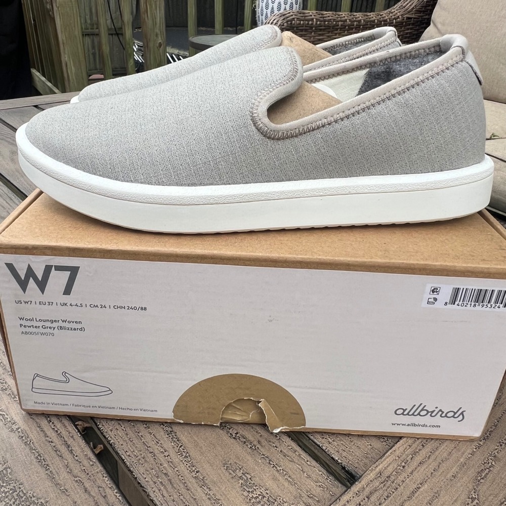 Allbirds Wool Lounger Woven Pewter Grey Blizzard Women's Size 7 Slip On Shoes
